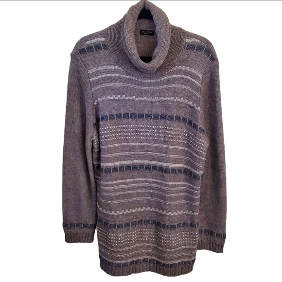 Collection Woman Mixed Media Cowl Neck Alpaca Tan Tunic Sweater Size XXL - Picture 1 of 5